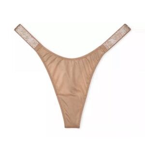 NWT Victoria's Secret Very Sexy Shine Strap Thong Panties Sz L - Praline Color